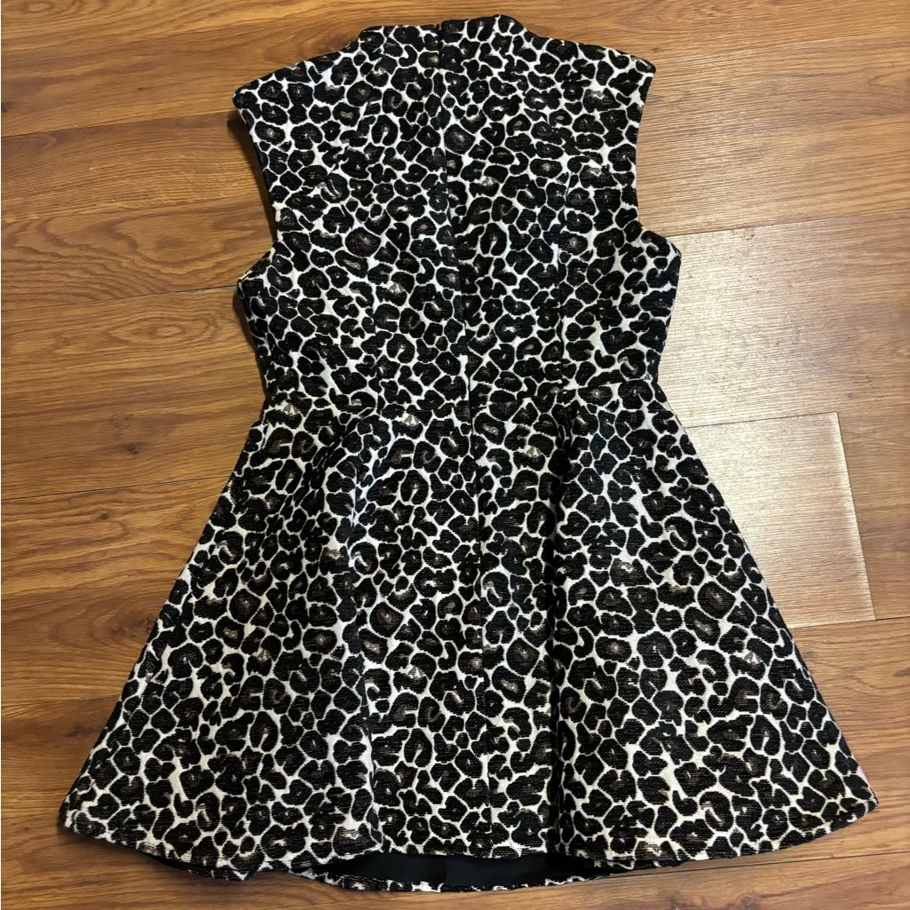Cameo Leopard Print Fit & Flare Mini Dress Mock Neck Size L (Fits M) - Image 5
