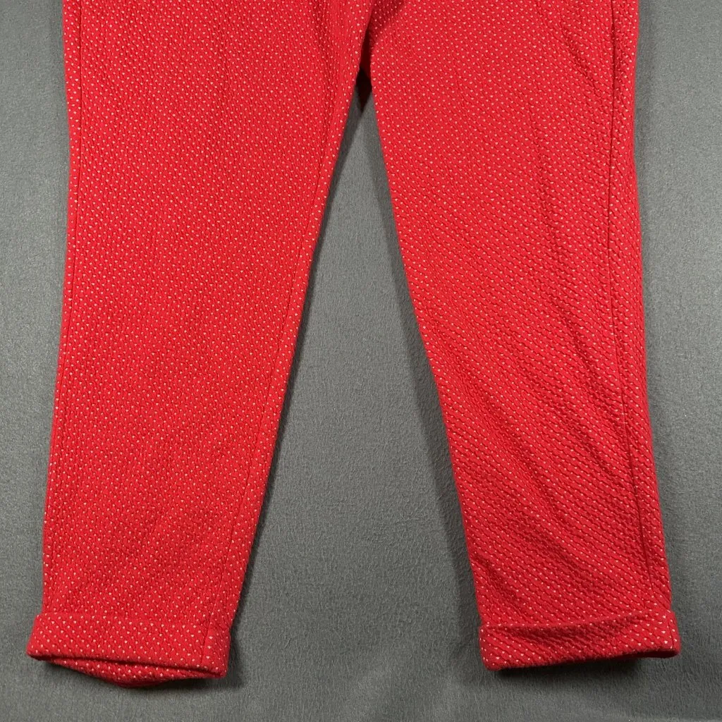 Michael Kors Pants Womens XL Red Polka Dot Textured Slim Fit Stretch Cropped - Image 2