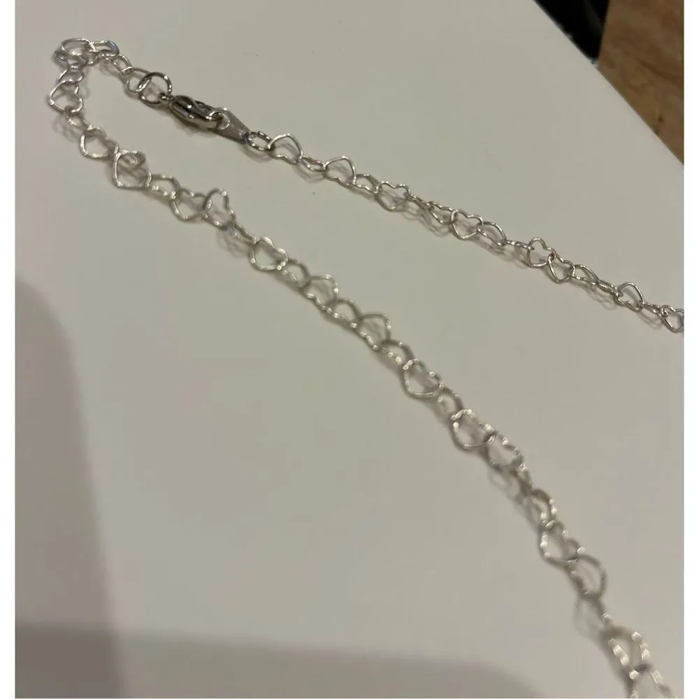 Embroidered heart with heart linked silver necklace White - Image 3