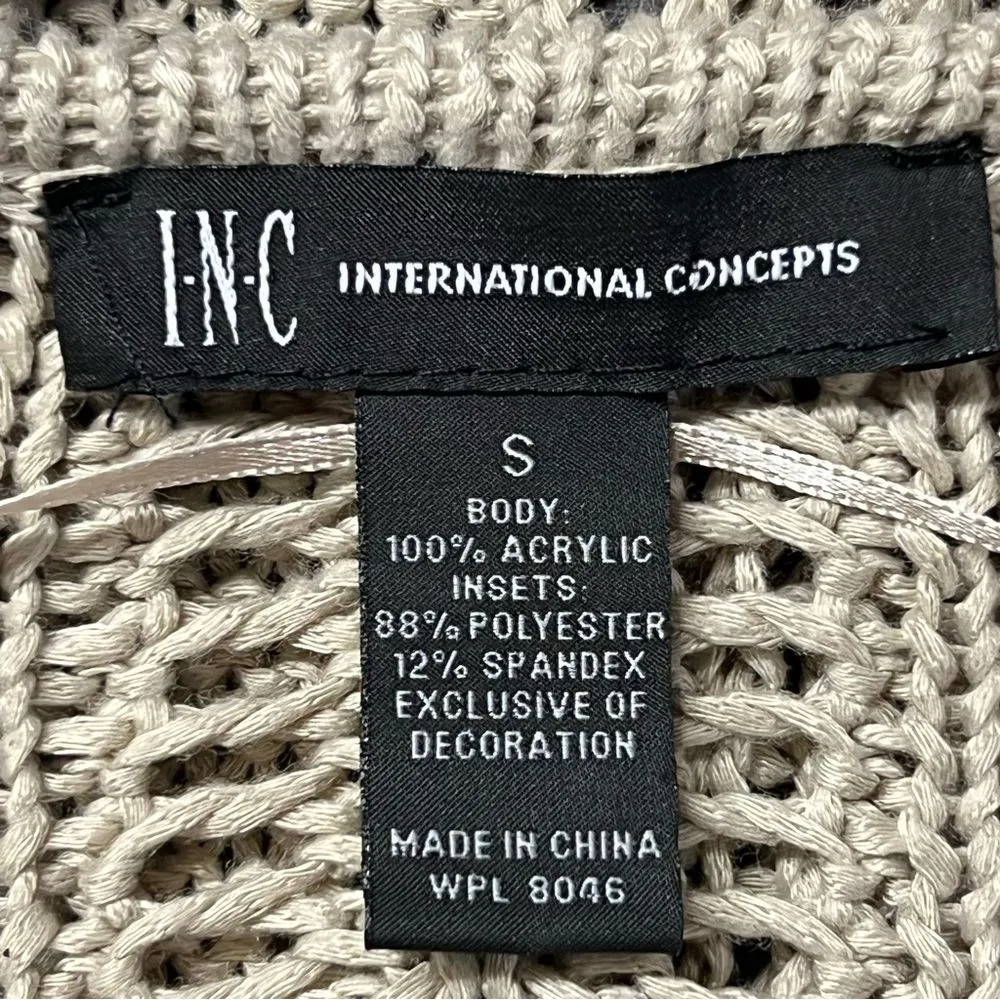 INC International Concept Boho Western Cardigan Sweater Size S Fringe Faux Suede - Image 10