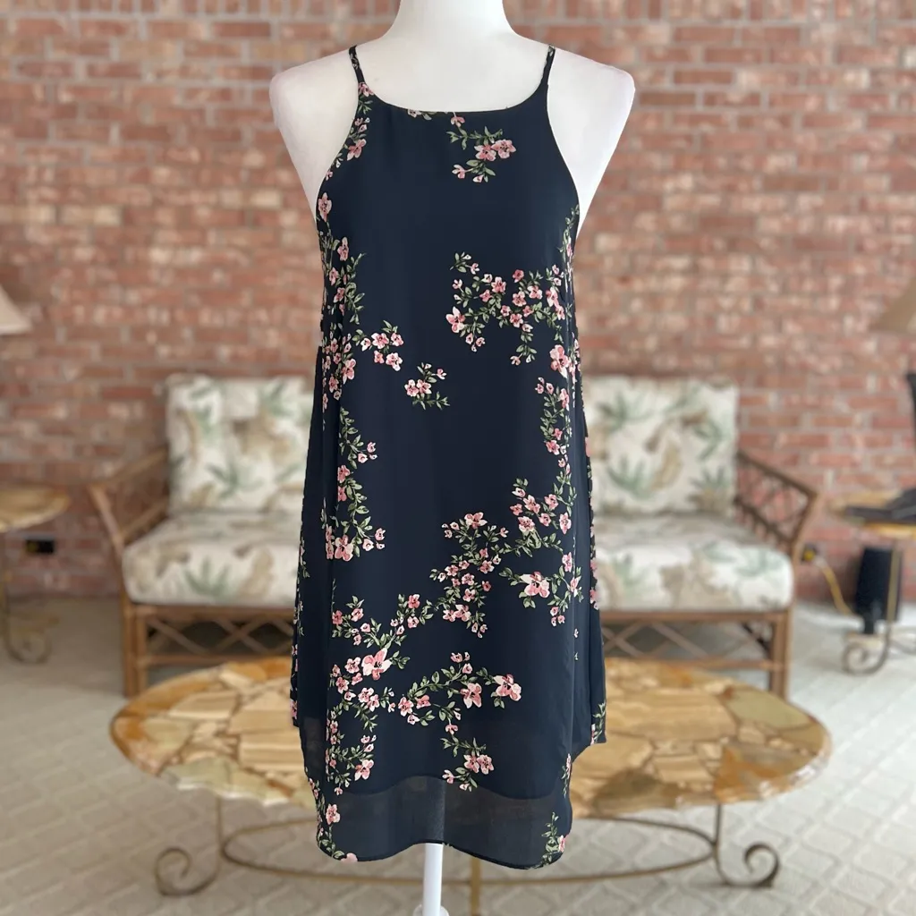 Olivaceous Dress Floral Shift Blue Chiffon Halter M Party Cocktail Garden Mini - Image 3