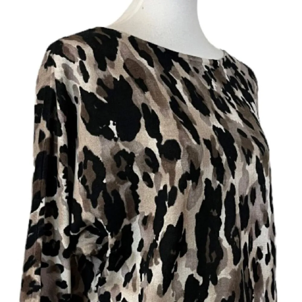 Jones New York Sweater Tunic Linen Crew Neck 3/4 Sleeves Leopard Women’s Size L - Image 6