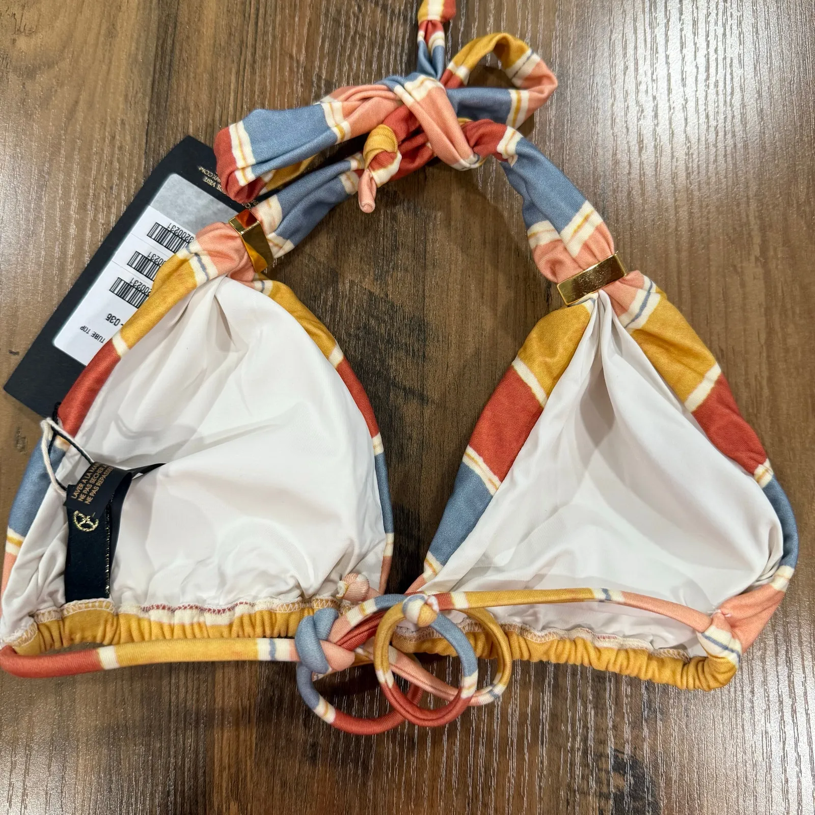 VIX PAULA HERMANNY Guadalupe Striped Triangle Bikini Top Small Brown - Image 4