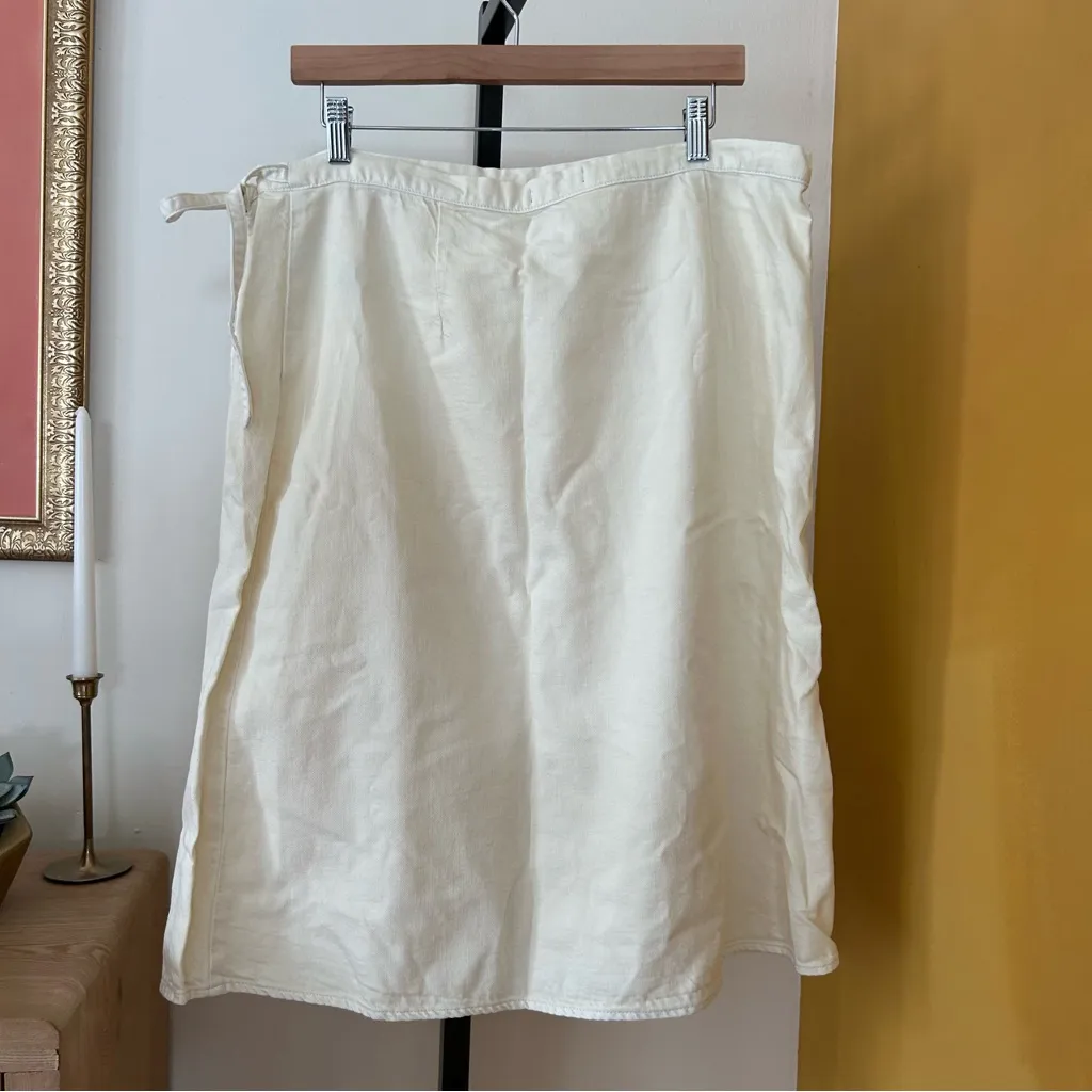 J. Crew Garment Dyed Wrap Skirt Midi Side Tie A-Line Cotton Lyocell Cream Size L - Image 4
