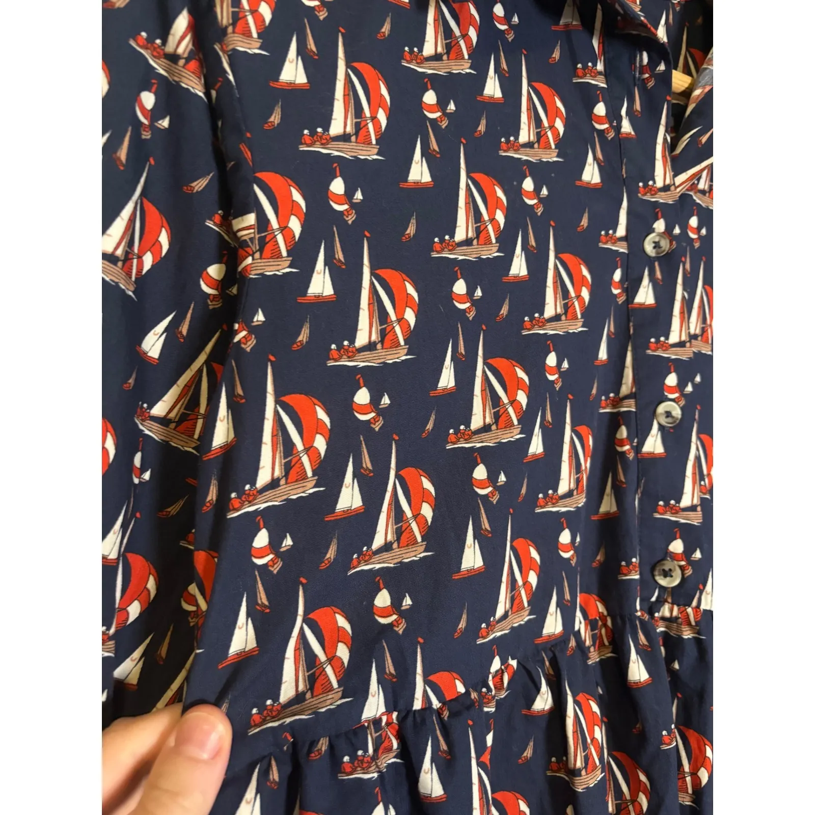 Anthropologie Maeve The Bettina Tiered Midi Dress Navy Sailboat Print Size XS - Image 6