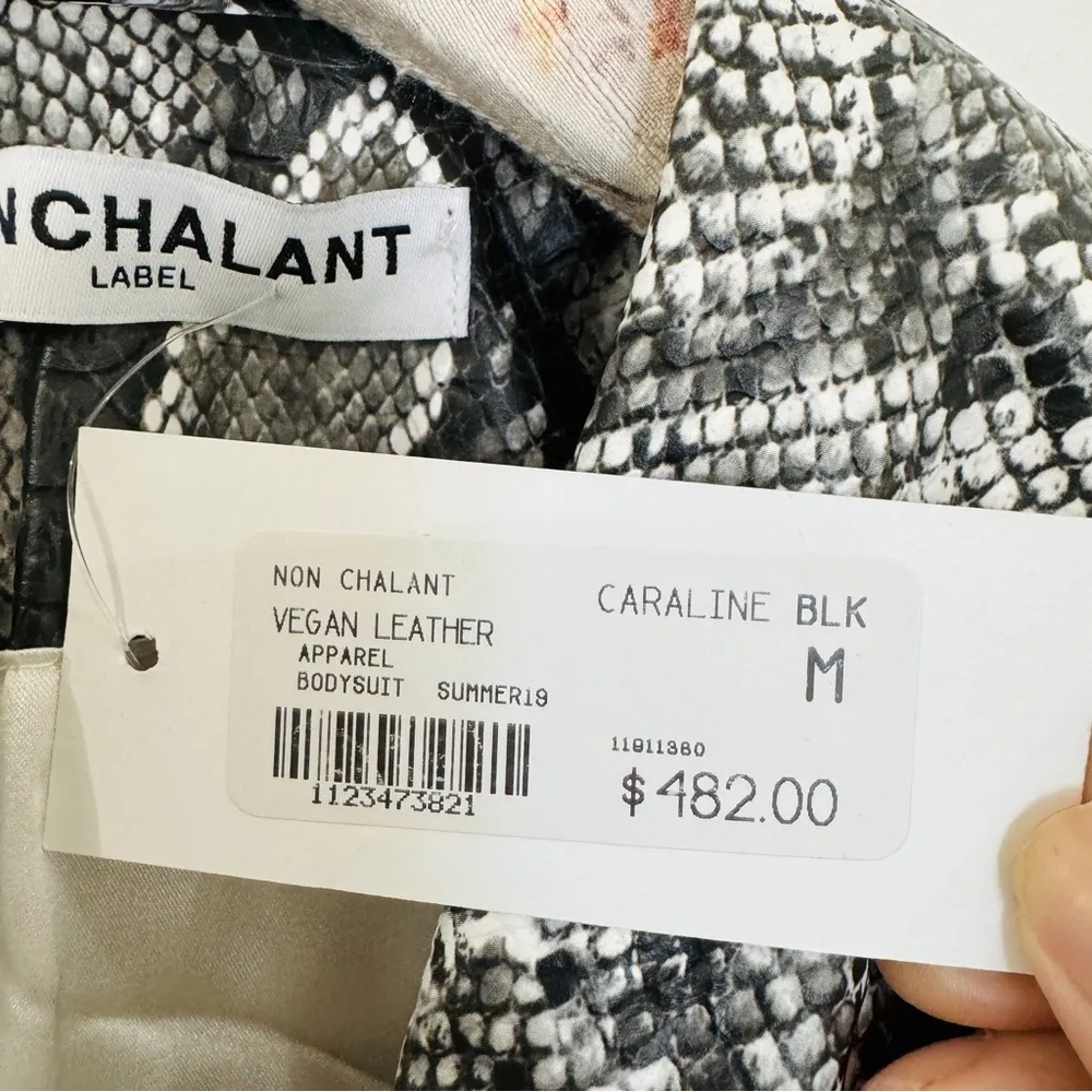 NONchalant Faux Leather revolve white/black/gray snakeskin bodysuit NWT - Image 6