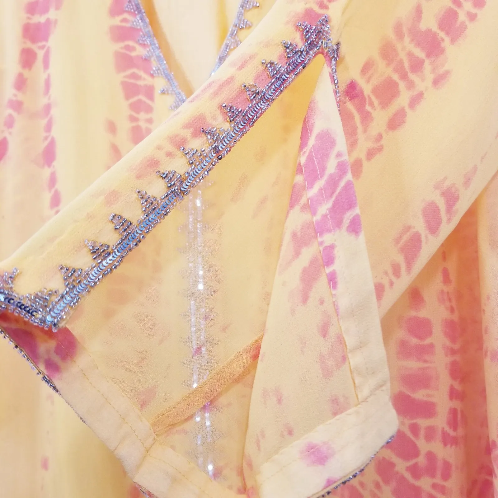 Soft Surroundings Parfair Caftan in Orange Tie-Dye with Beaded Embellishments - Image 9