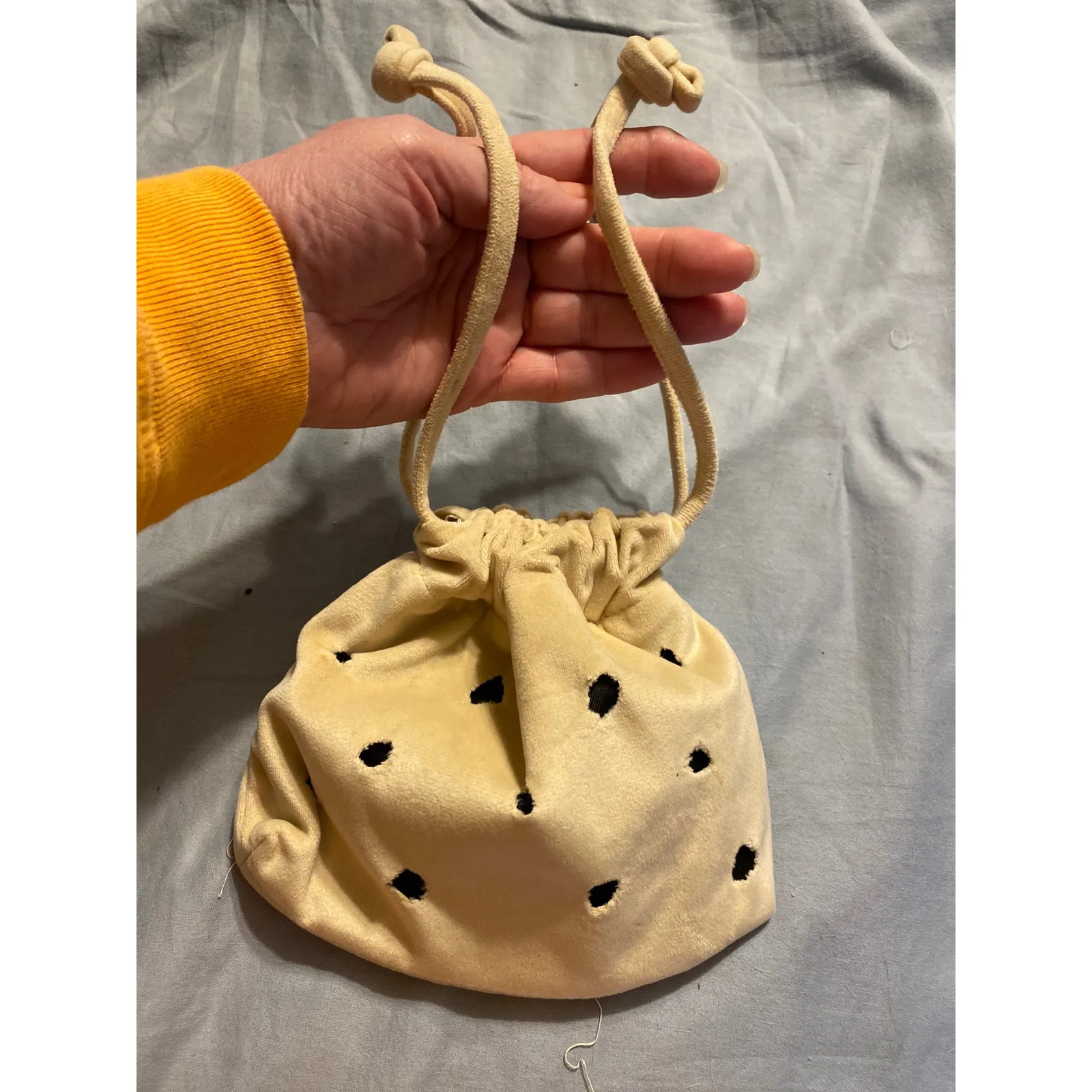 Lele Sadoughi Drawstring Bag Pale Yellow Space for Pearls Buttons Rhinestone - Image 3