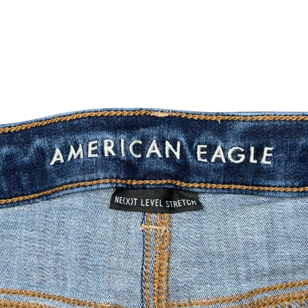 American Eagle Hi-Rise Shortie Jean Shorts Size 2 Frayed Hem Stretch Denim - Image 3