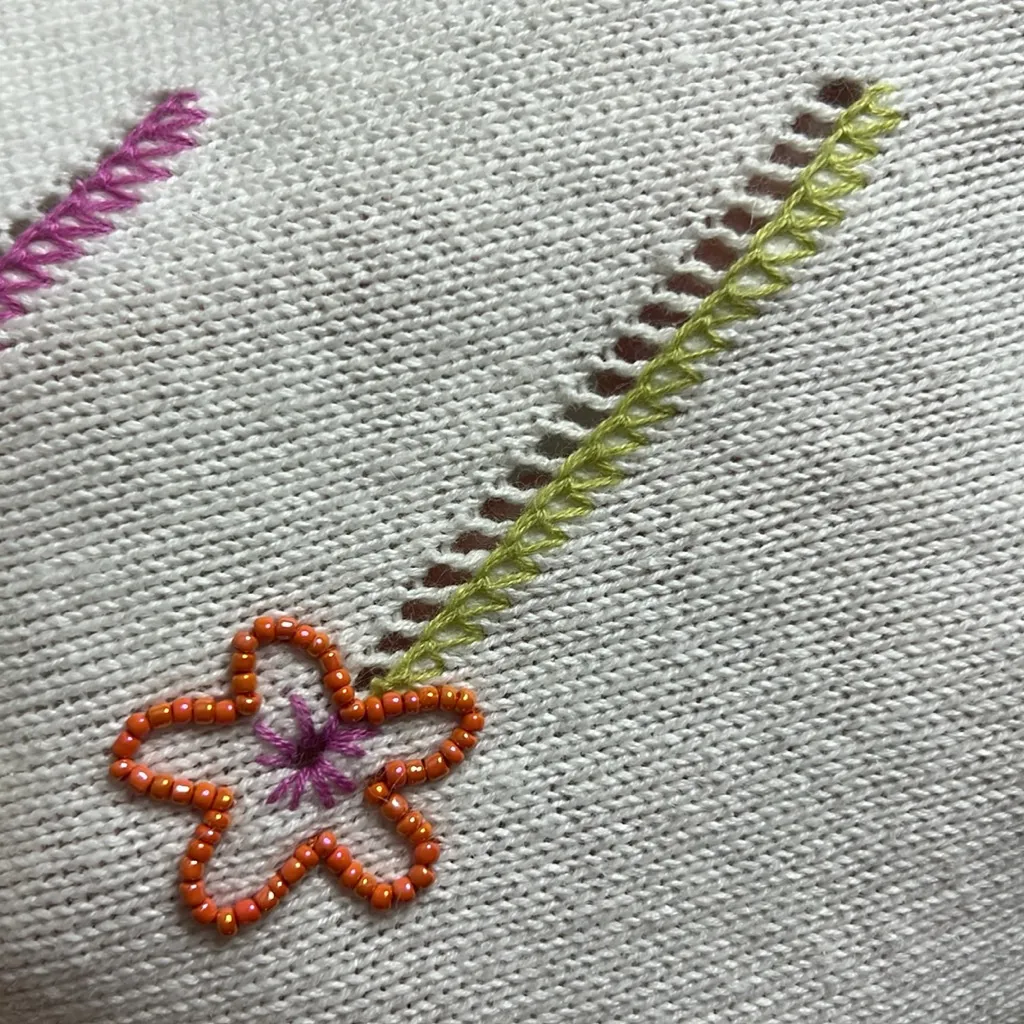 Vintage NWT Susan Bristol Y2K Hand Embroidered Floral Beaded Knit Sweater - Image 5