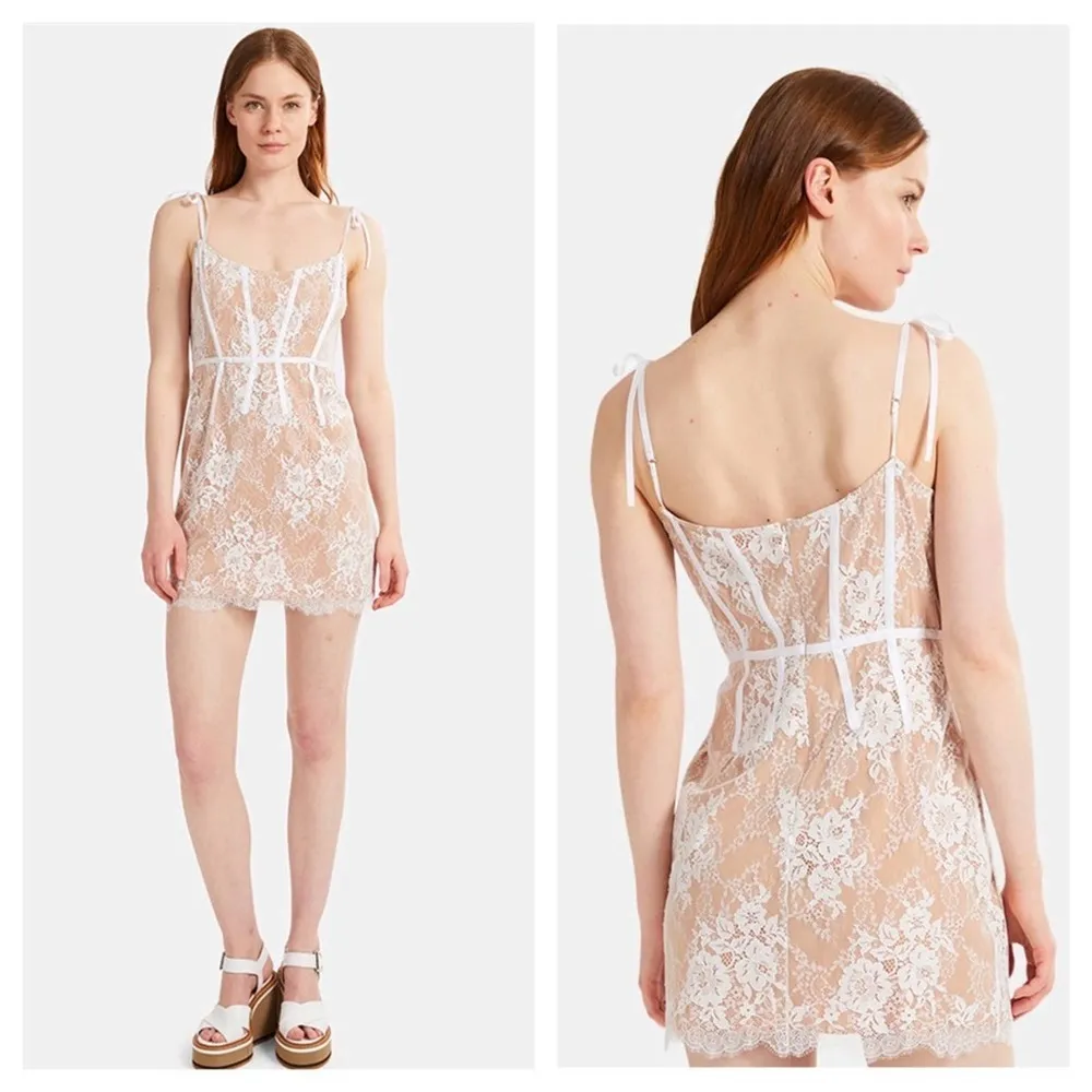 For Love & Lemons Cheyenne Nude Lace Bodice Corset Mini Dress Ivory Small - Image 11