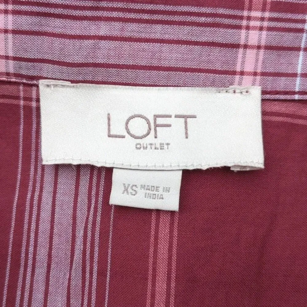 Loft Plaid Collared V-Neck Long Sleeve Tunic Top - Image 9