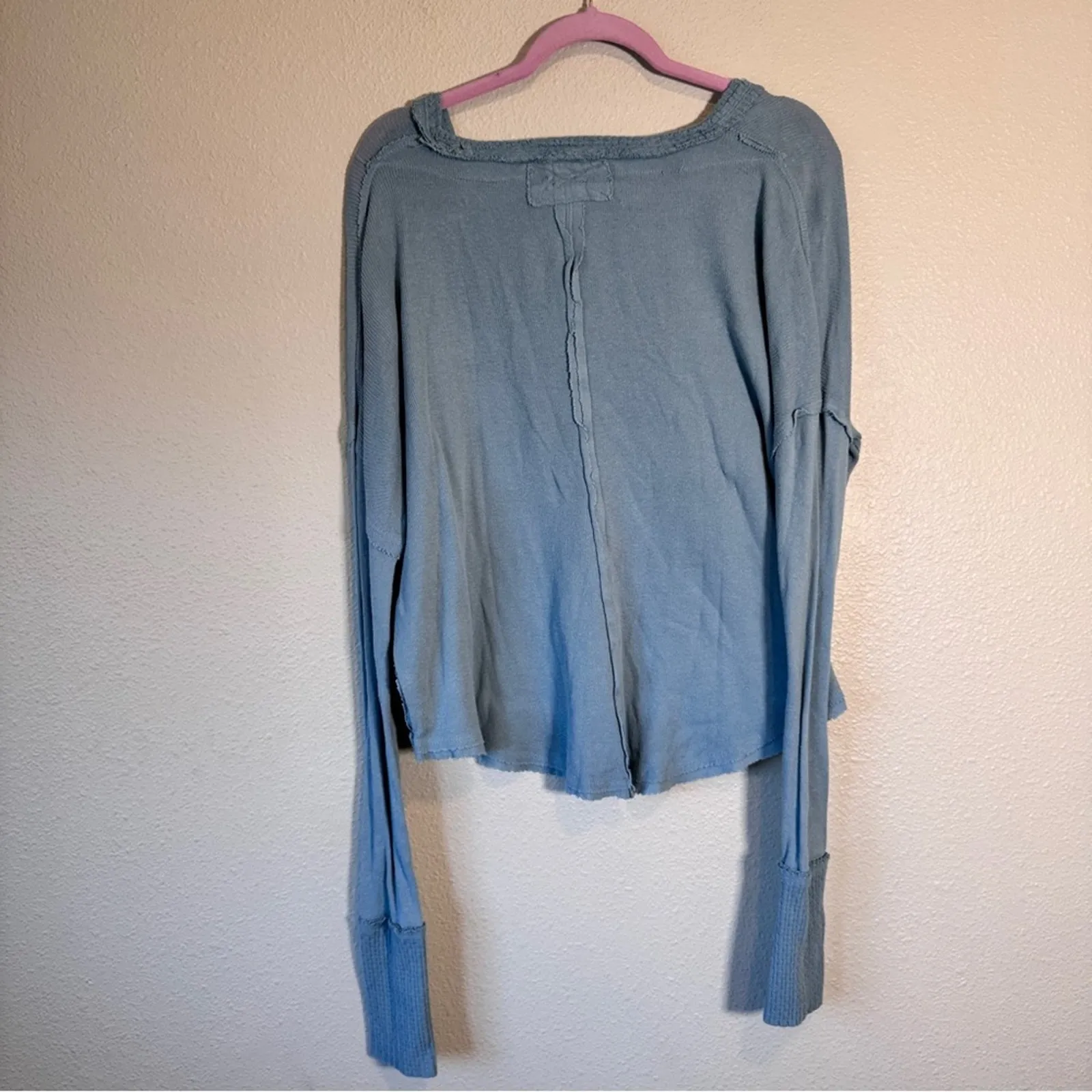 Free People Blue Thermal Knit Long Sleeve Sweater Womens L Boho Oversized Top - Image 5