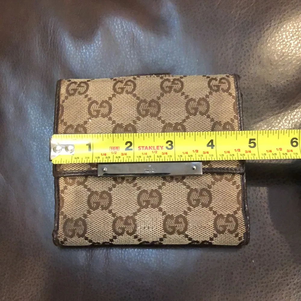 GUCCI GG Trifold Canvas Jacquard Wallet Brown Leather Accent Snap Closure - Image 6