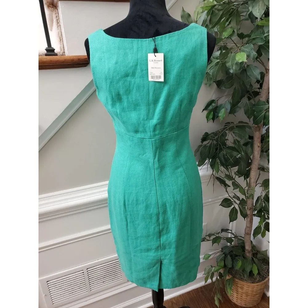 L.K Bennett Soft Jade Solid Linen Round Neck Sleeveless Knee Length Dress Size 6 - Image 7