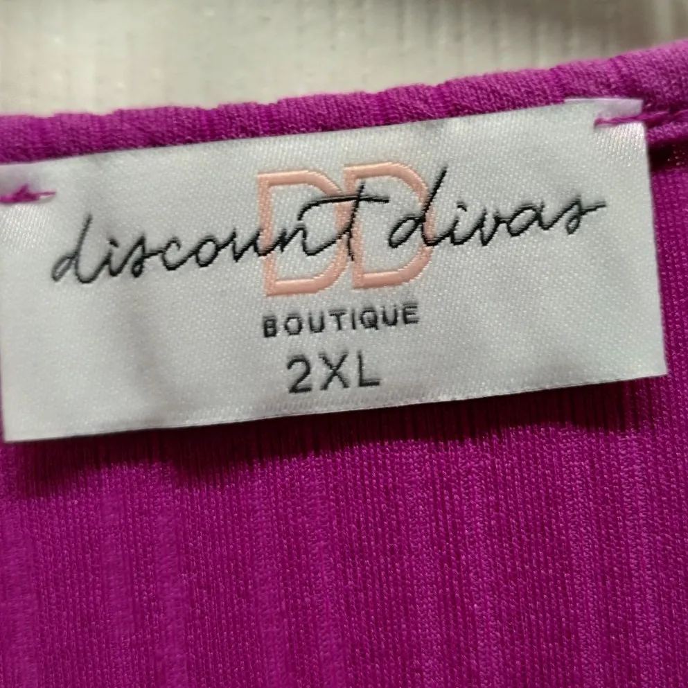 Discount Divas Size 2XL Fuchsia Magenta Long Sleeve Textured Thick Tie Neck Top Purple - Image 6