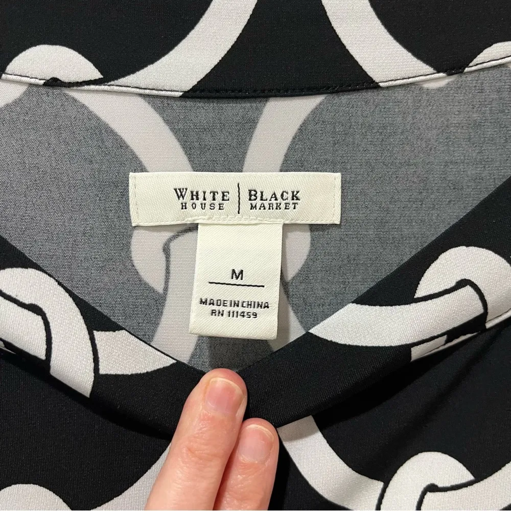 White House Black Market midi dress womens medium blackwhite shift Bell Sleeves - Image 6