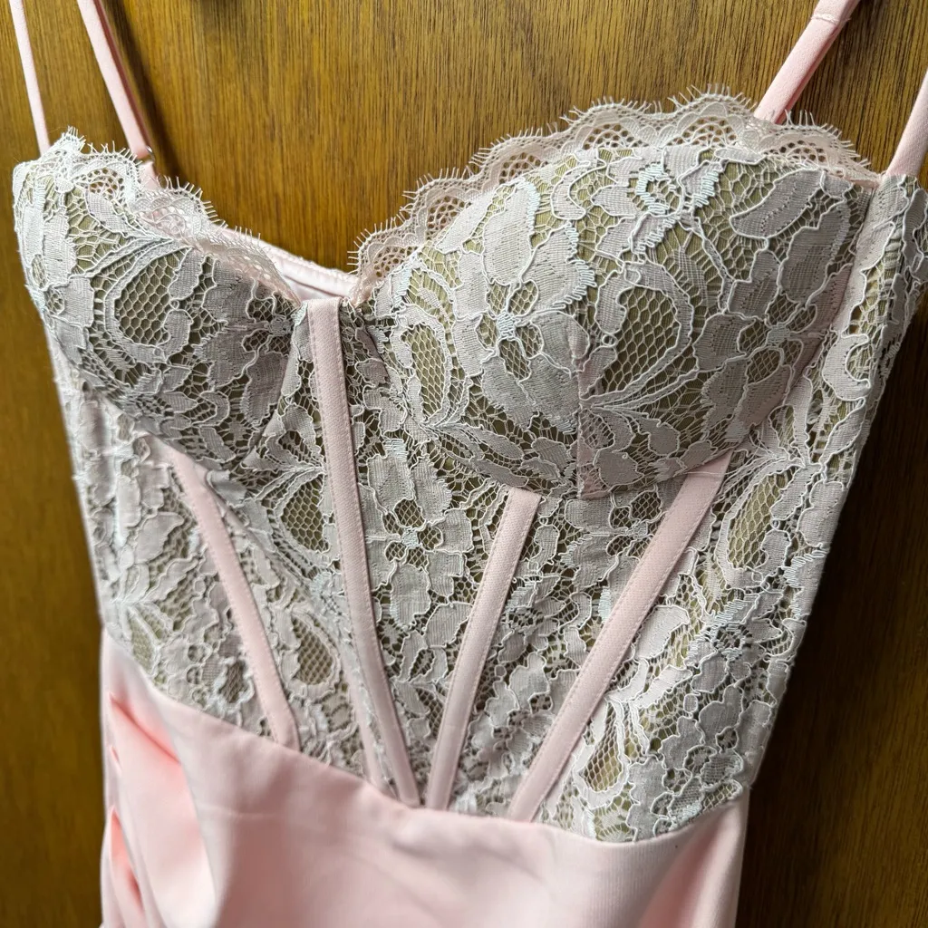 Miss Circle Junia Lace Corset Ruffle Hem Maxi Dress Asymmetrical Pink Medium - Image 6