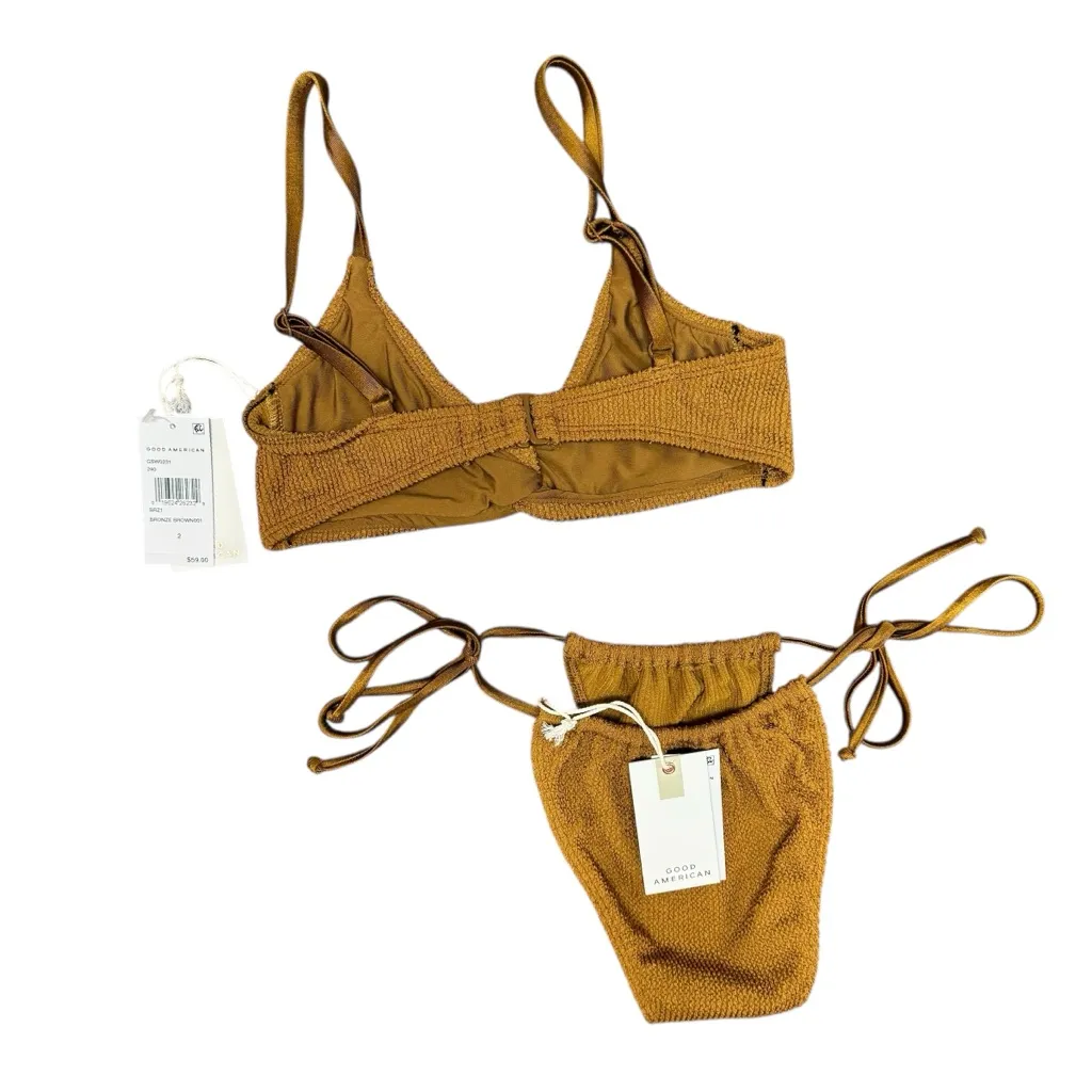 NEW Good American Always Fits Crinkle Bikini Set Swimsuit Bottoms Bronze Brown - Image 3