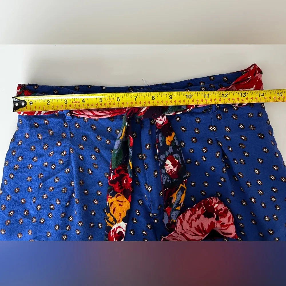 Anthropologie Ett Twa Printed Wide Leg Floral Pants Royal Blue 6 - Image 5