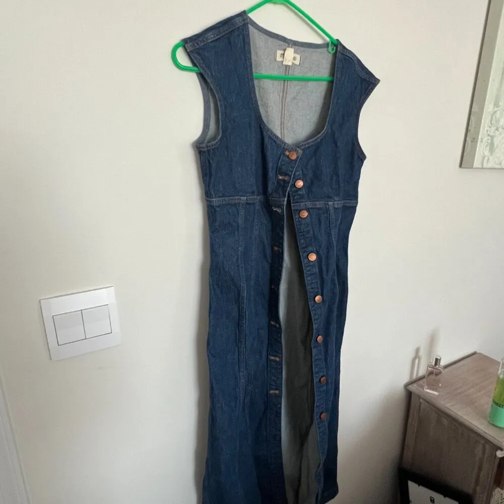 MADEWELL Denim Square Neck Midi Dress in Benton Wash size 6 - Image 6