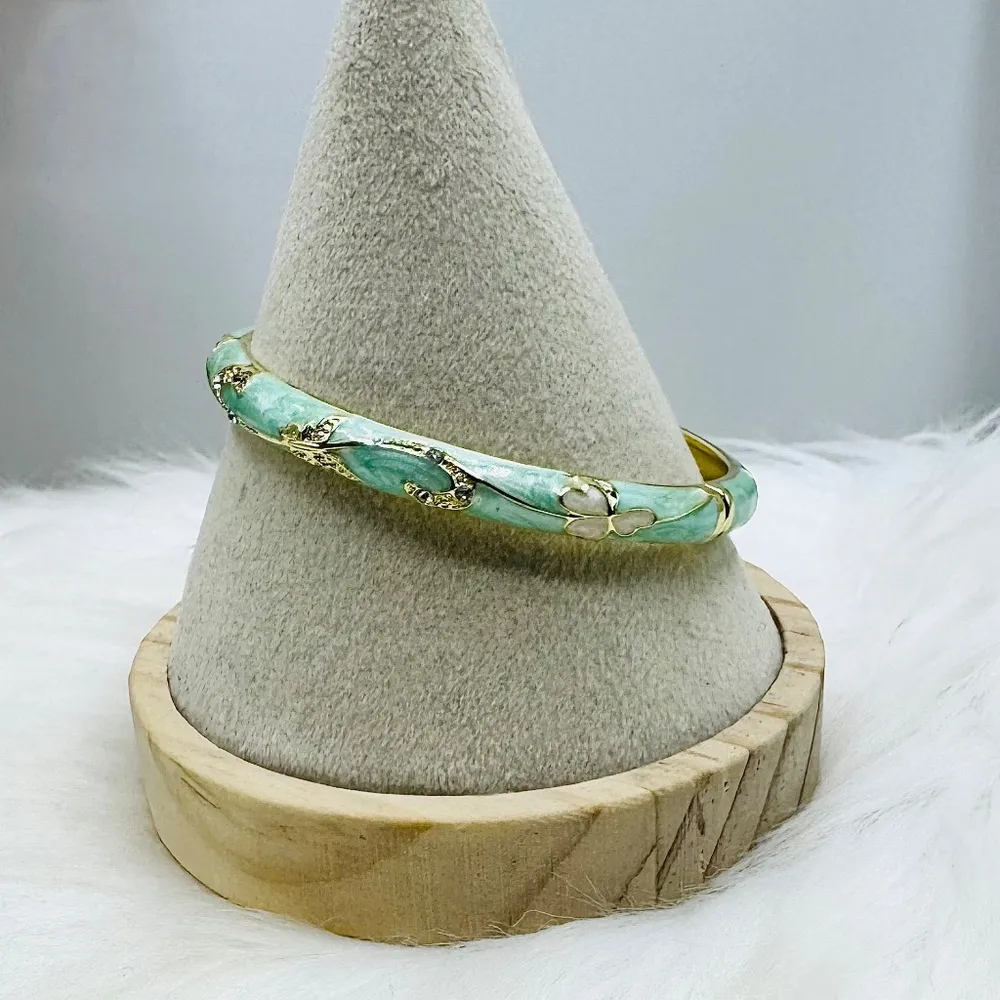 Green Flower Enamel Cloisonne Bracelet Bangle - Image 6