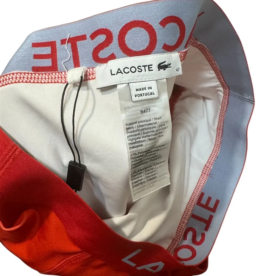 Lacoste Solid Red Bikini Bottom Branded Waist Comfort Sleek Swim Bottom Women M - Image 3