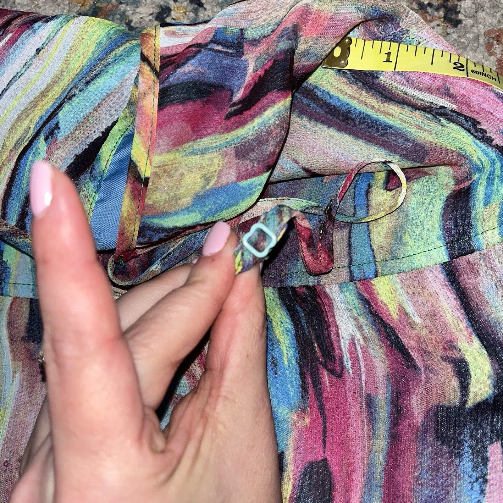 Jack Vintage Dress Women’s Y2K 4 Multicolor Artsy Spaghetti Chiffon Lined Maxi - Image 9