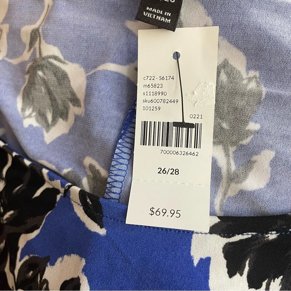 Lane Bryant Blue Black floral knit short sleeve belted dress womens 26 28 new - Image 13