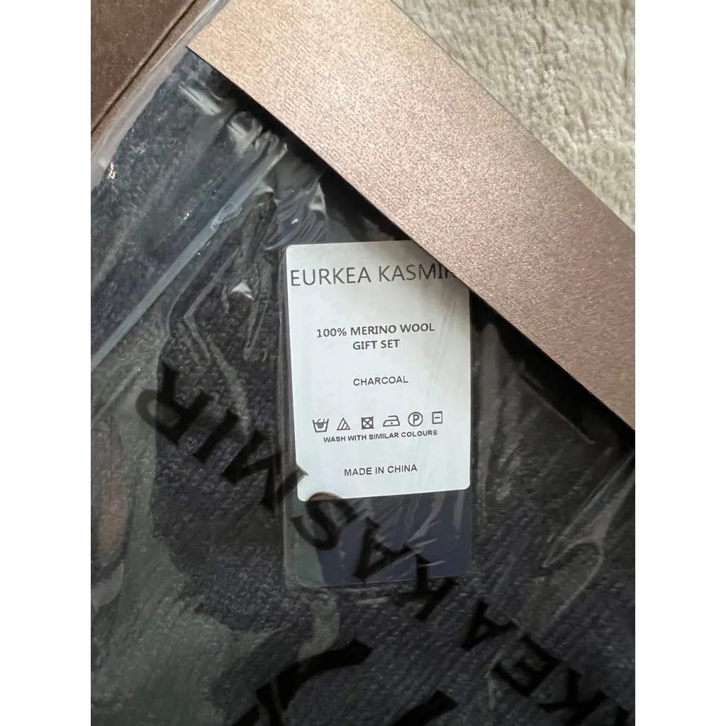Eurkea Kasmir 100% Merino Wool Gift Set Charcoal Made In China Warm & Stylish Gray - Image 5