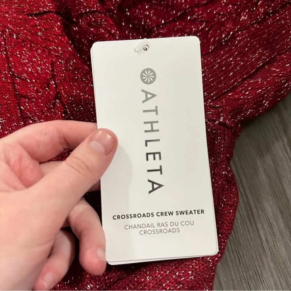 Athleta Crossroads Crewneck Long Sleeve Sweater in Red Metallic Size XS‎ - Image 9