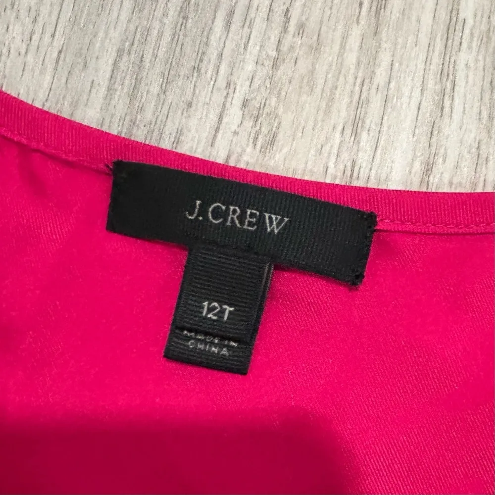 J. Crew 100% Silk Ruffle Neck Sleeveless Top Slit V Neck Hot Pink Size 12 Tall - Image 3