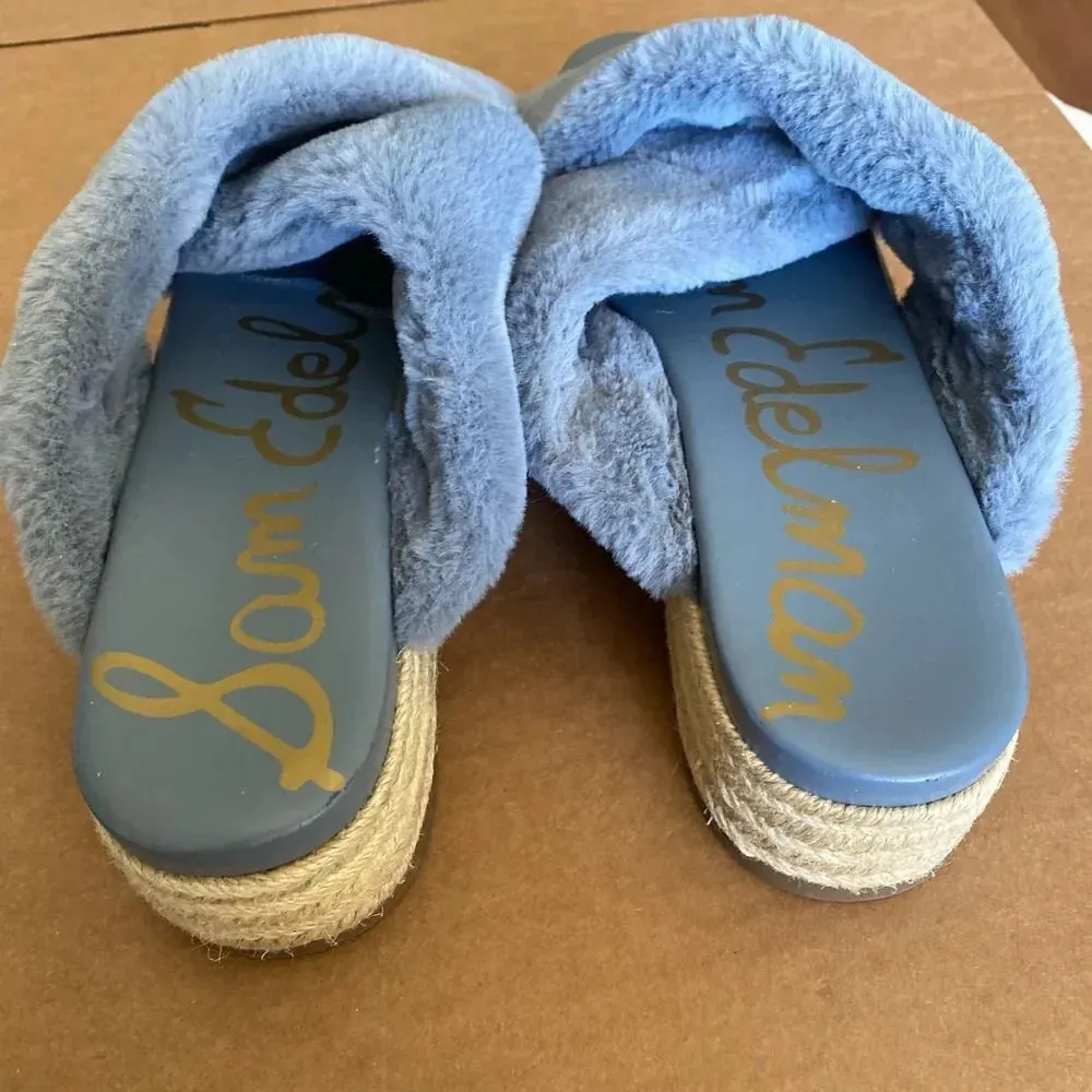 SAM EDELMAN Zia Faux Fur Espadrille Platform Sandals Powder Blue Size 10 - Image 4