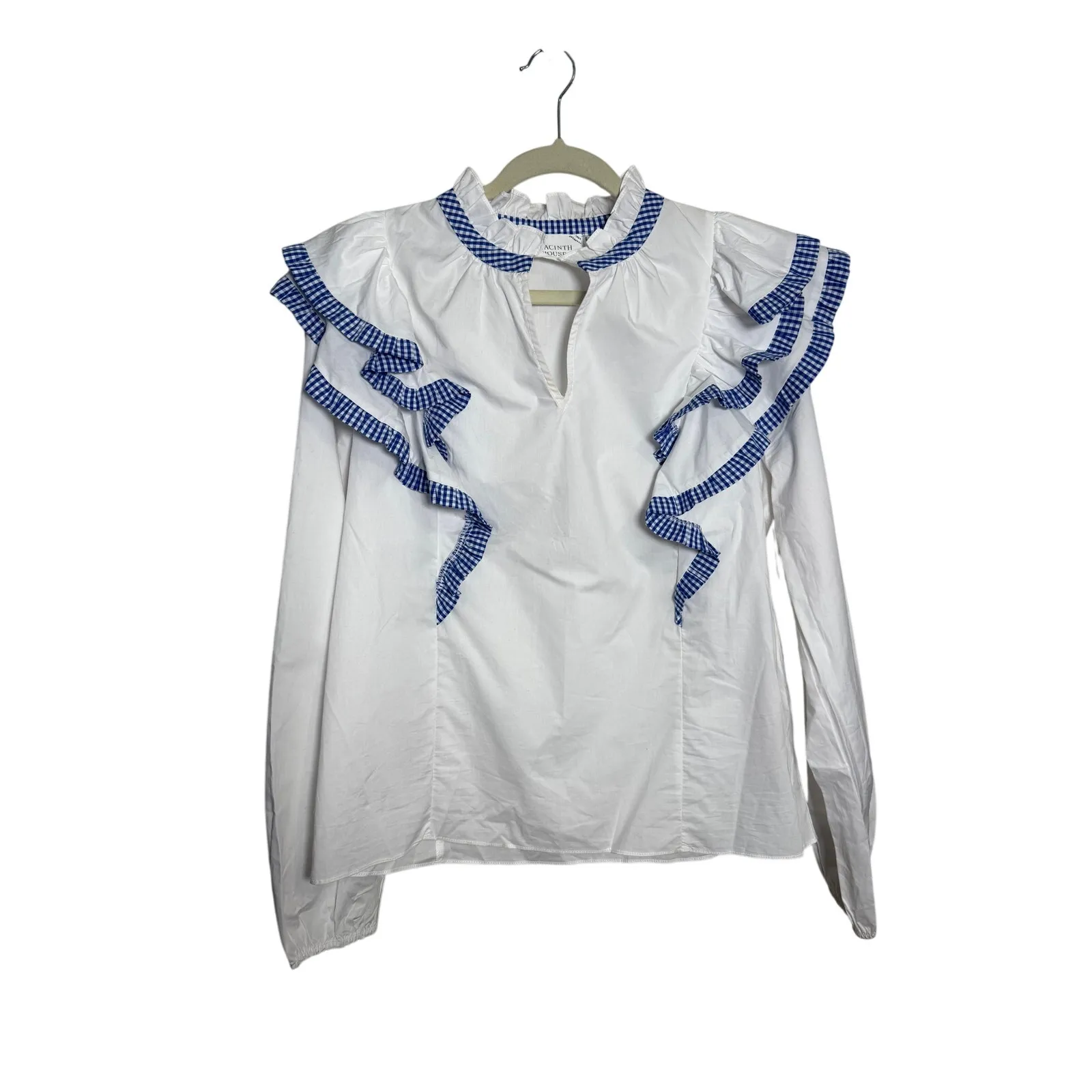 NWT Tuckernuck Hyacinth House Holly Blue Gingham Ruffle Blouse Sz. L - Image 3