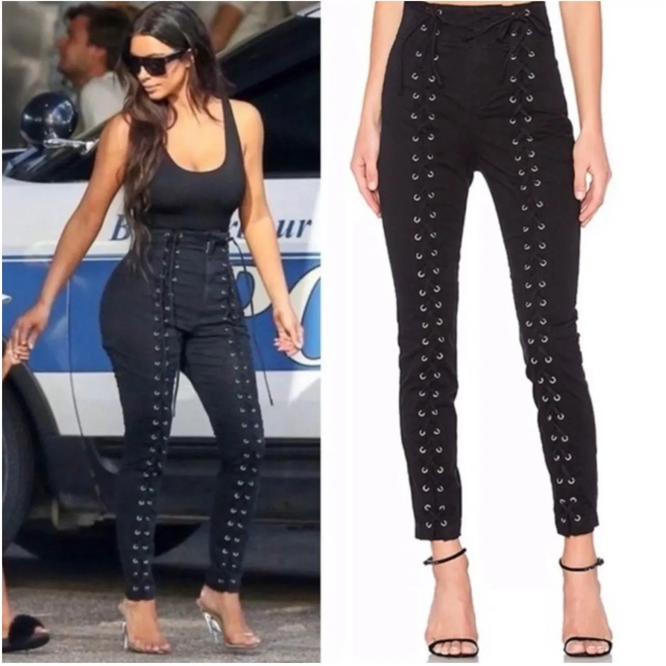 ALC Kingsley High Waist Lace Up Pants Black NWT Sz 6 - Image 2