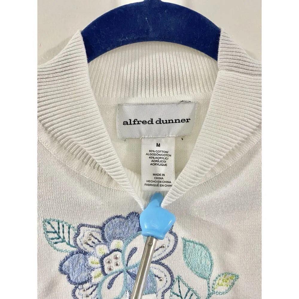 Womens Alfred Dunner Embroidered Sweatshirt Ivory/bleu Long Sleeves Size M - Image 3