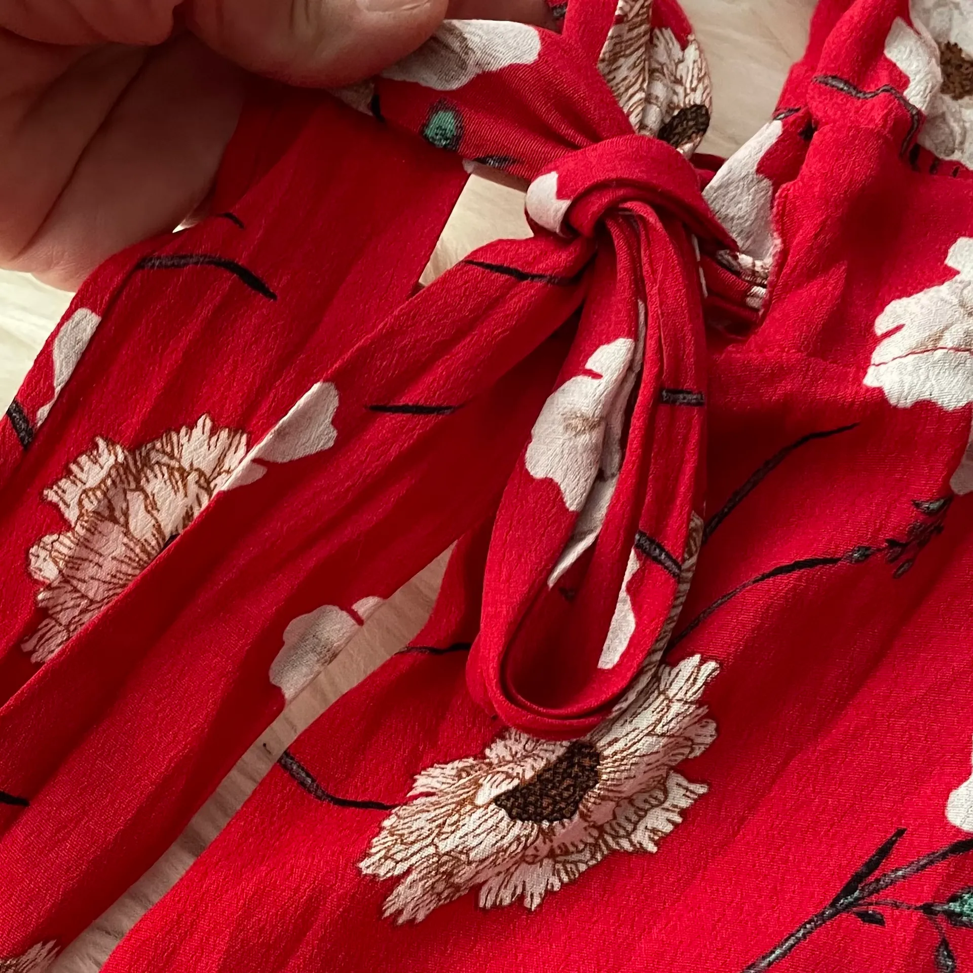 Red Floral Wrap Dress - Image 3