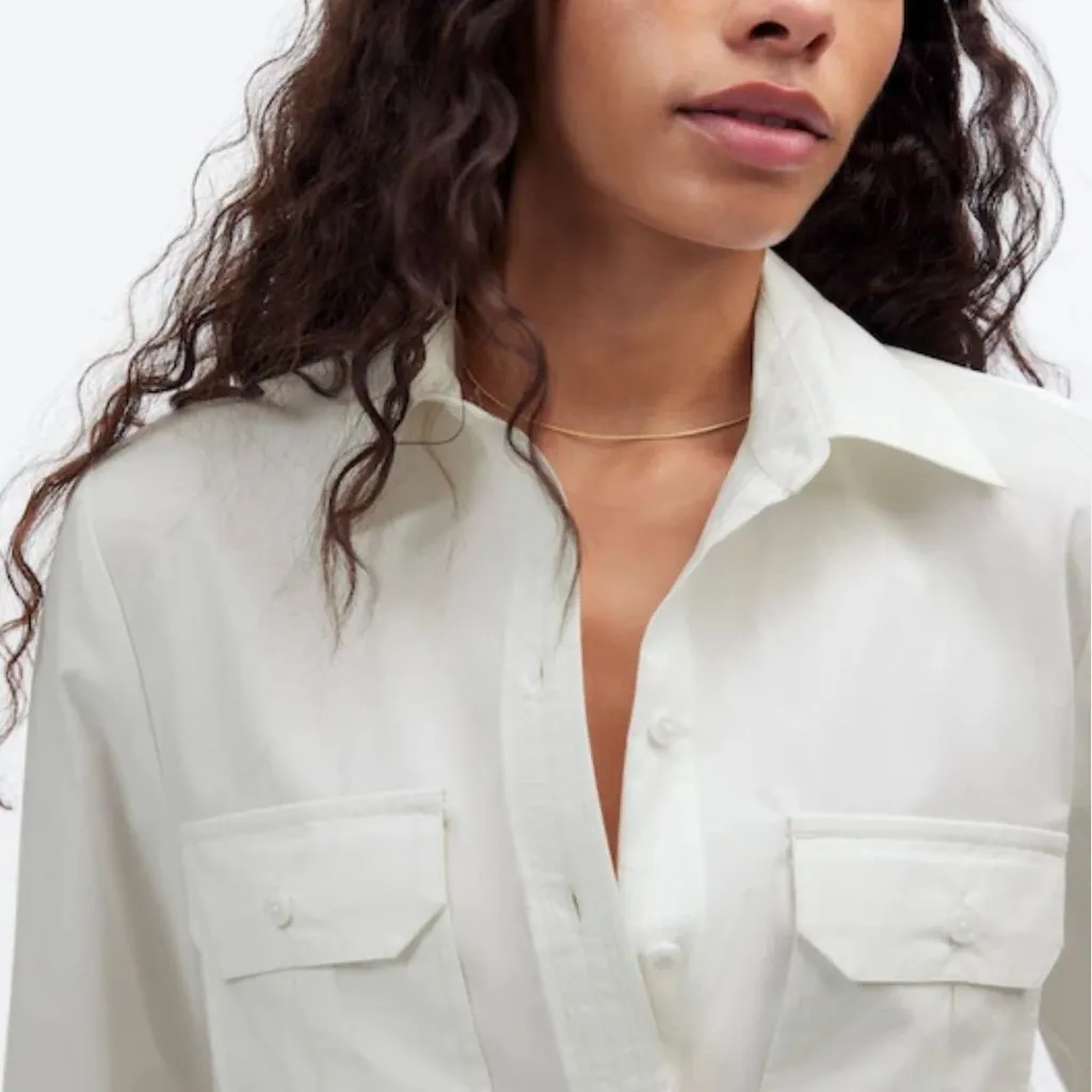 NWT Madewell Utility-Pocket Button-Up Shirt in Eyelet White - Size: 00 (XXS) - Image 14