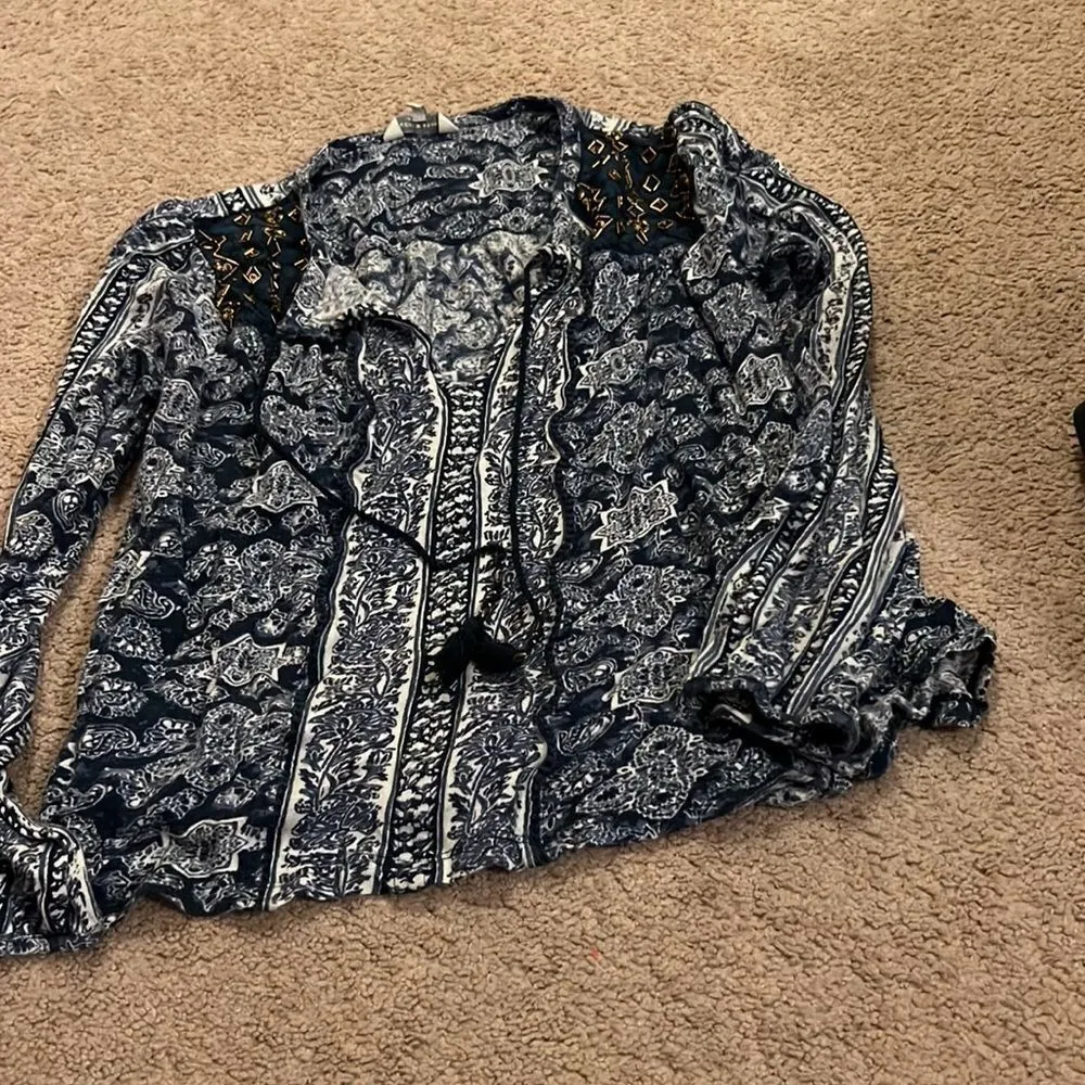 Lucky brand beaded boho blouse M - Image 3