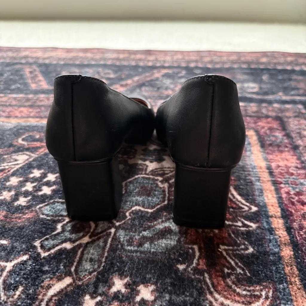 Linea Paolo Black Block Heel Pointy Toe Shoes Leather Pumps Size 7 - Image 5