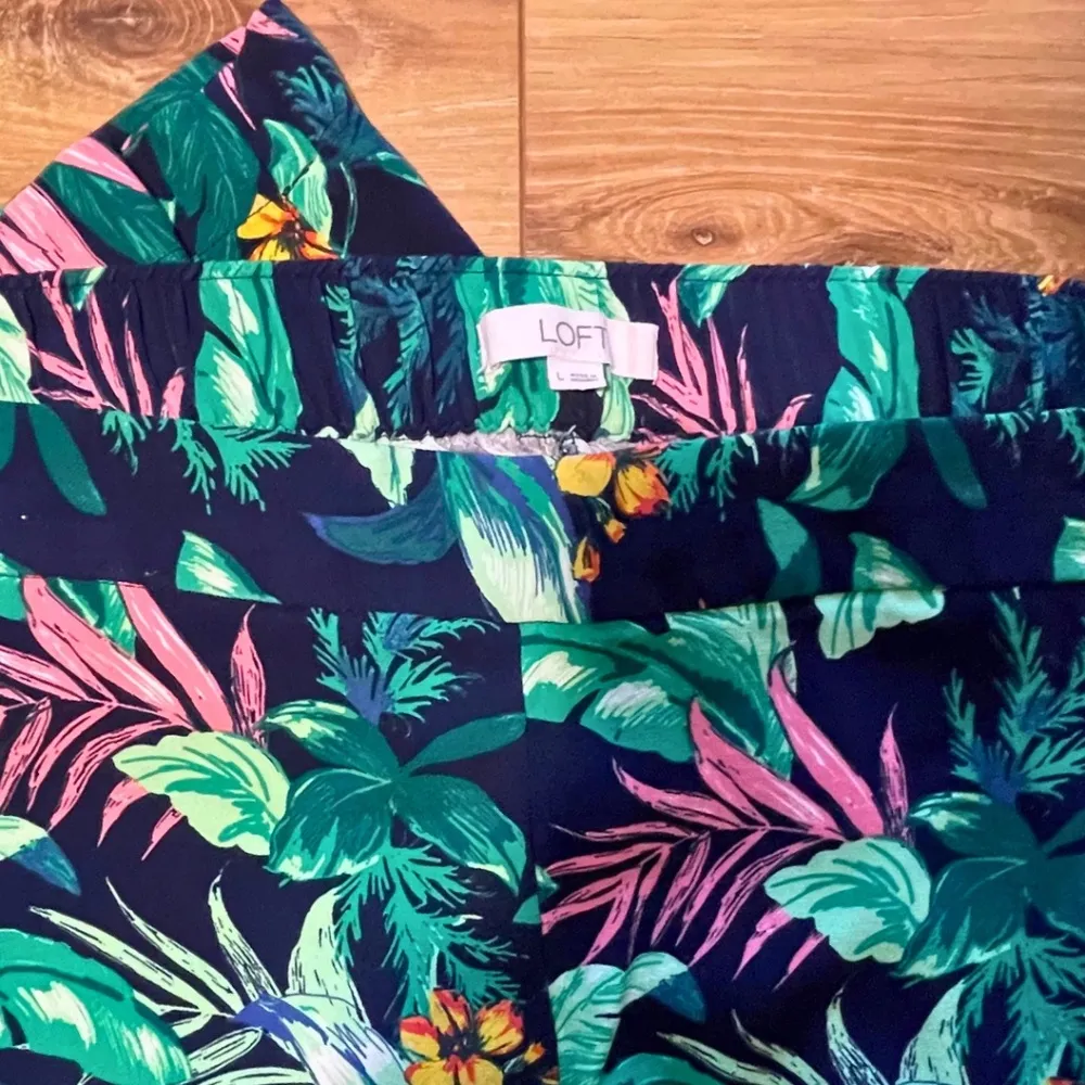 Loft  Pants Women's Size 14 Blue Green Botanical Wide Leg Flat Front Pull-On - Image 5