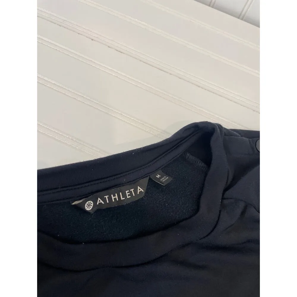 Athleta Women’s Black Raglan Snap Sleeve Mini Sweater Dress Crew Neck Size  M - Image 4