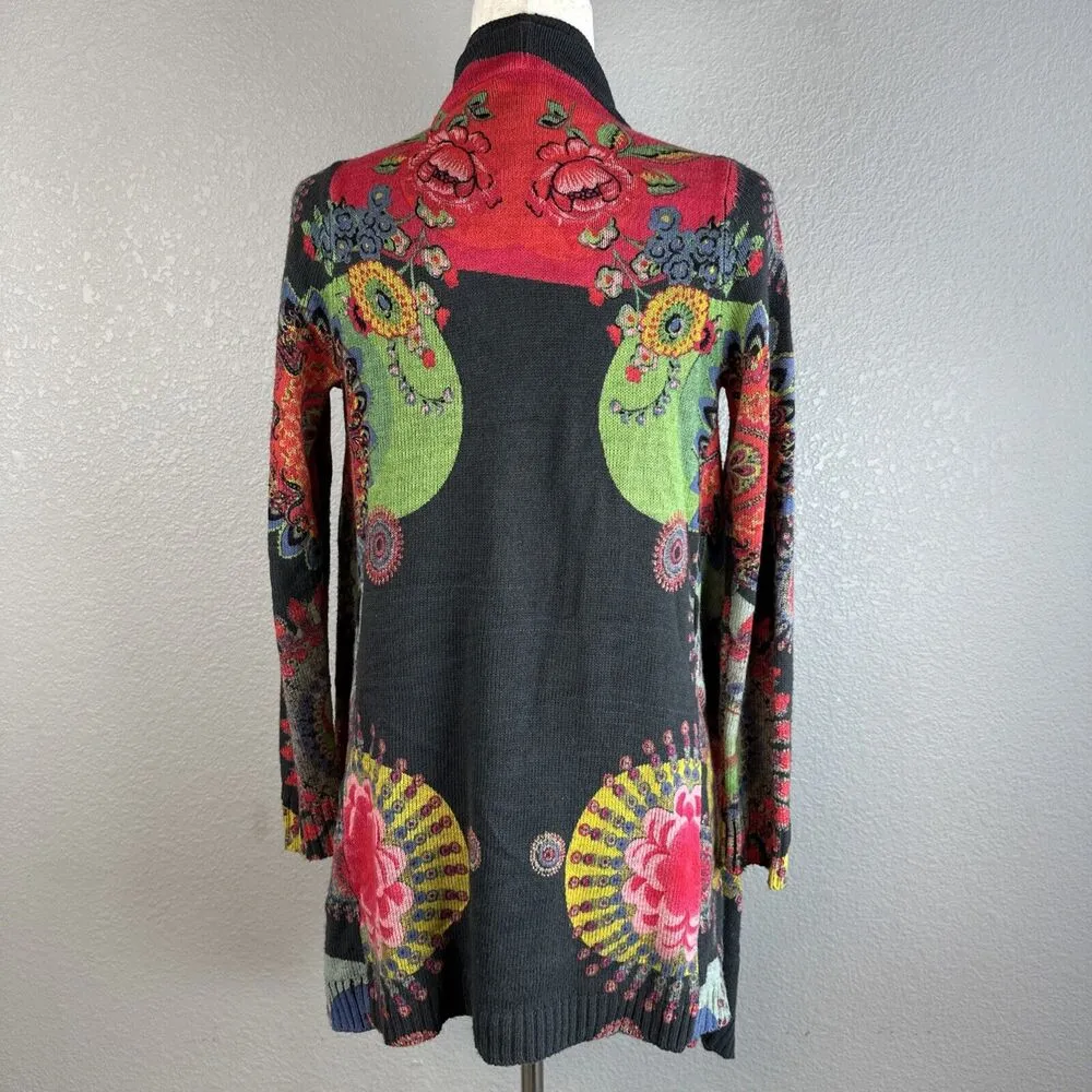 Desigual  Womens Boho Floral Open Front Draped Cardigan Size S Wool Blend - Image 4