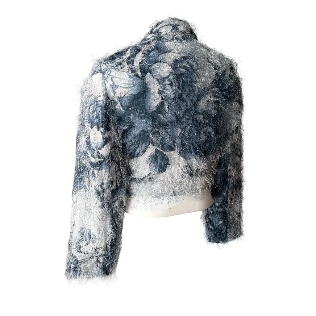 Vintage 90’s Rare Mesmerize Fuzzy Long Eyelash Zip Front Crop Top/Jacket, Sz S Blue - Image 4