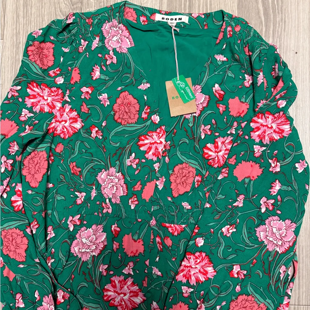 NWT Boden Cynthia Button Tea Dress Rich Emerald, Carnation Vine Green Size 14 - Image 6