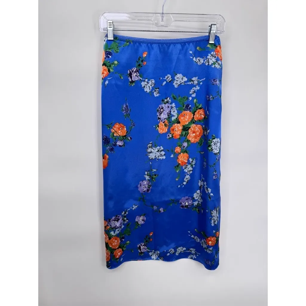 Vintage Y2K Exhilaration Skirt Womens Small Blue Satin Floral Rhinestone Grunge - Image 2