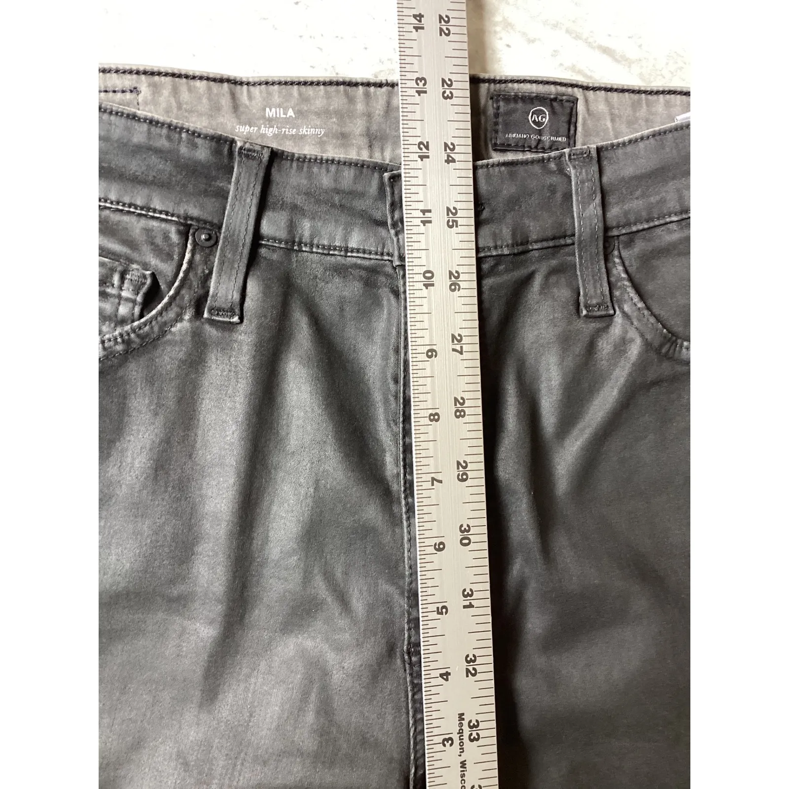 AG Adriano Goldschmied Mila Super High Rise Skinny Coated Pants Black 31R - Image 4