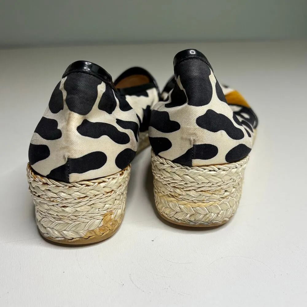 Stuart Weitzman Animal Print Slip On Mini Wedge Espadrilles Square Toe 9 - Image 5