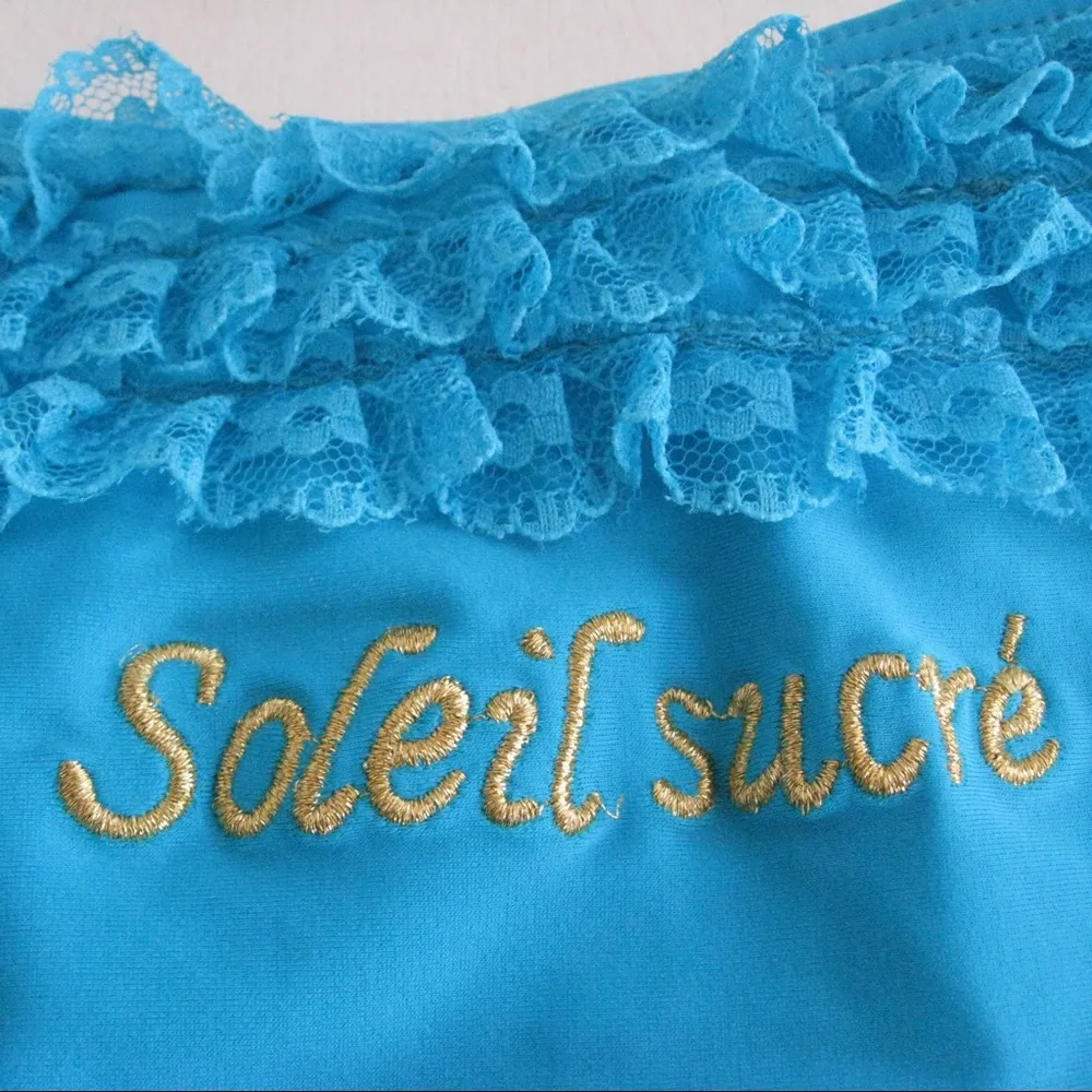 NWT Soleil Sucre Turquoise Ruffle Lace Side Ties Bikini Bottom Size Large - Image 3