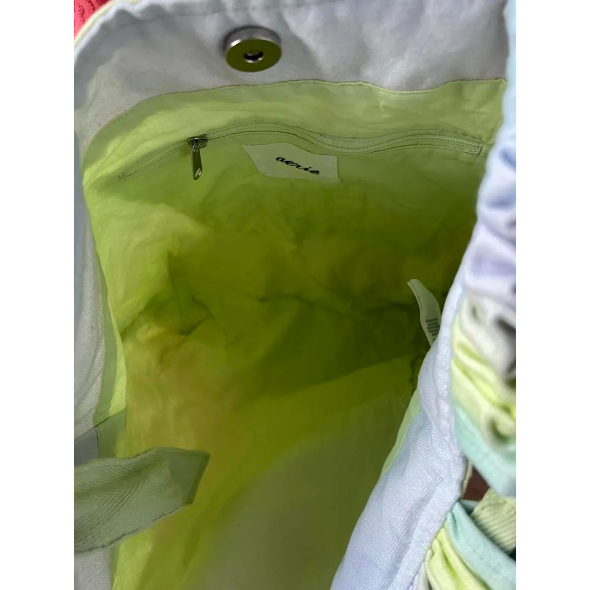 Aerie Pastel Ombre Tie-Dye Tote Bag with Ruffle Detail - Image 9